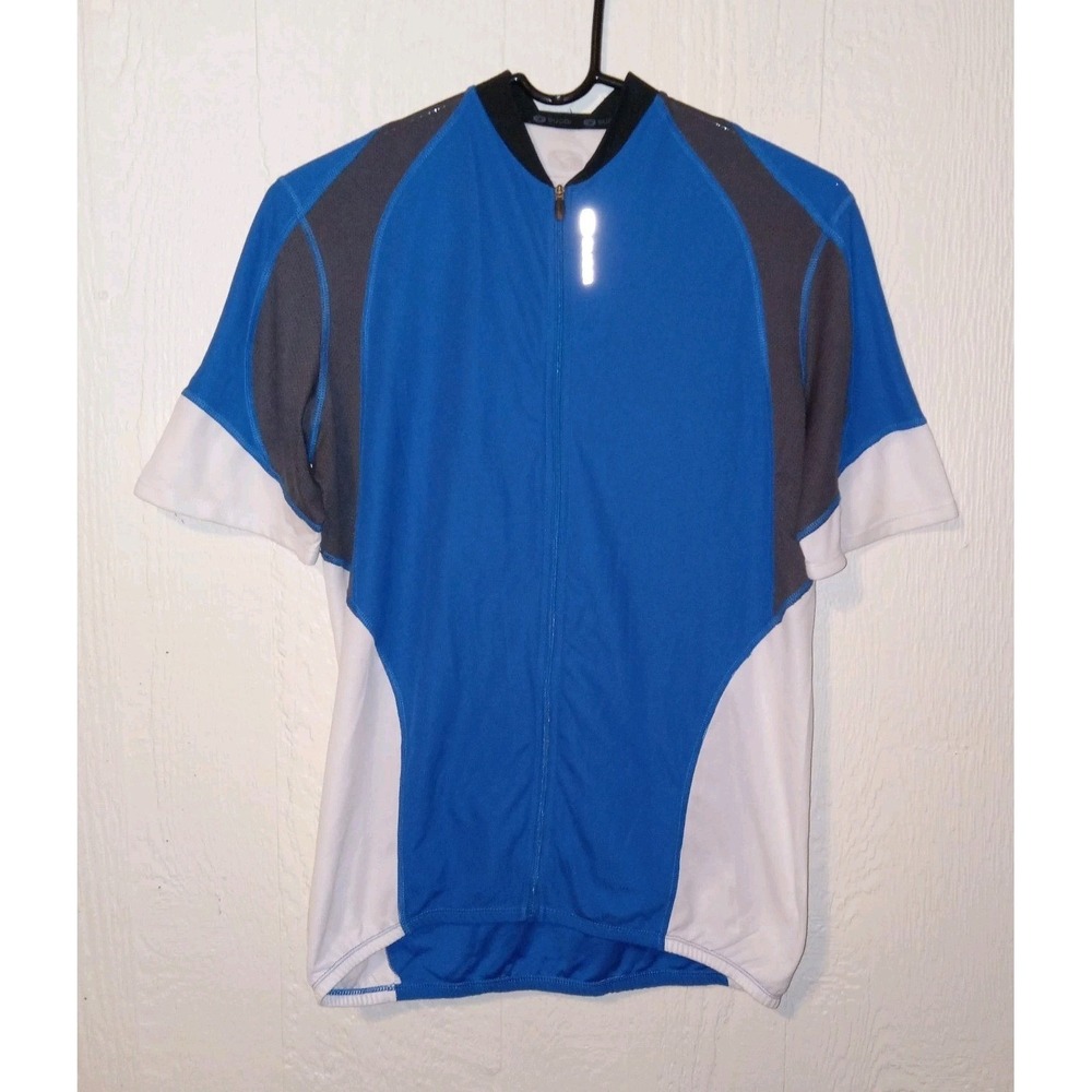 Sugoi Cycling Jersey Men Medium Blue Grey White Short Sleeve Full Zip Activewear